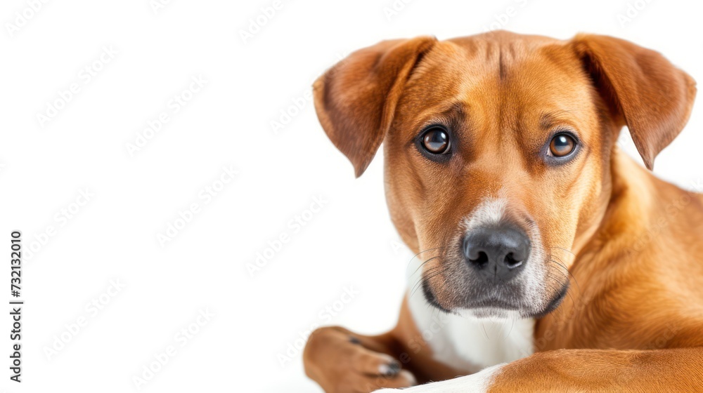 Portrait of a dog isolated on a white background. Copy space.
