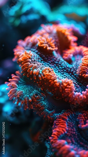 A close up of a coral with bright colors. Generative AI. © serg3d