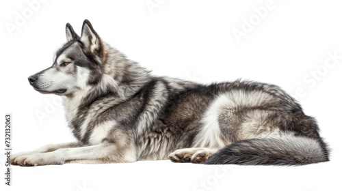 Siberian Husky lying on a white background. Isolated