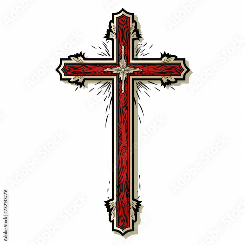 Ornate Red and Gold Christian Cross Illustration