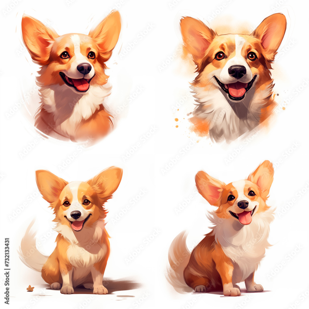 Set of corgis, digital illustration of dogs Set of corgis, digital illustration of dogs