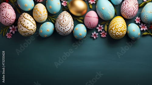 Easter background, many colorful Easter eggs
