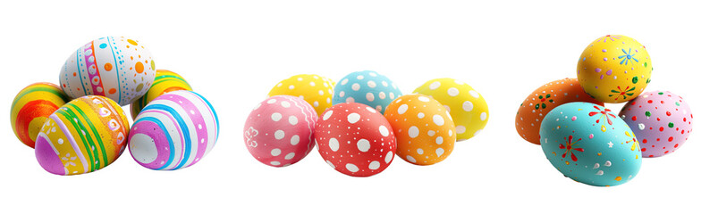Bunch of colorful Easter eggs collection over white transparent background
