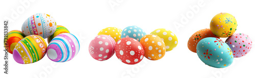 Bunch of colorful Easter eggs collection over white transparent background