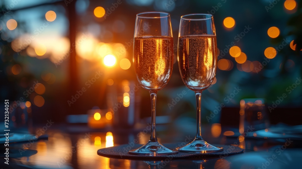 two glasses of champagne on the table two glasses of champagne on the table