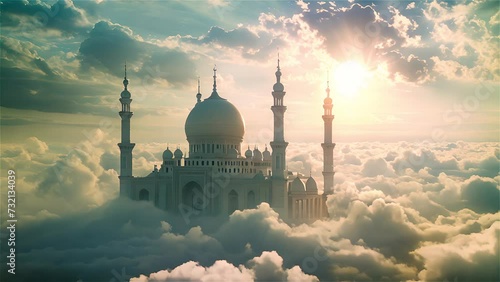 Mosque at sunrise against a background of clouds. photo