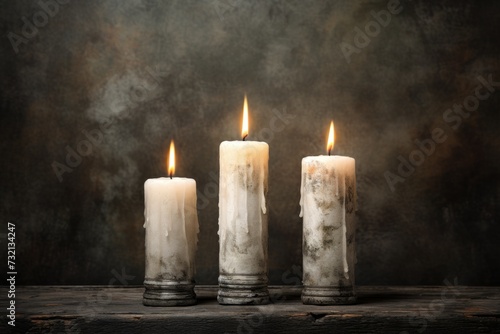  three white candles lit by a dark background (1)