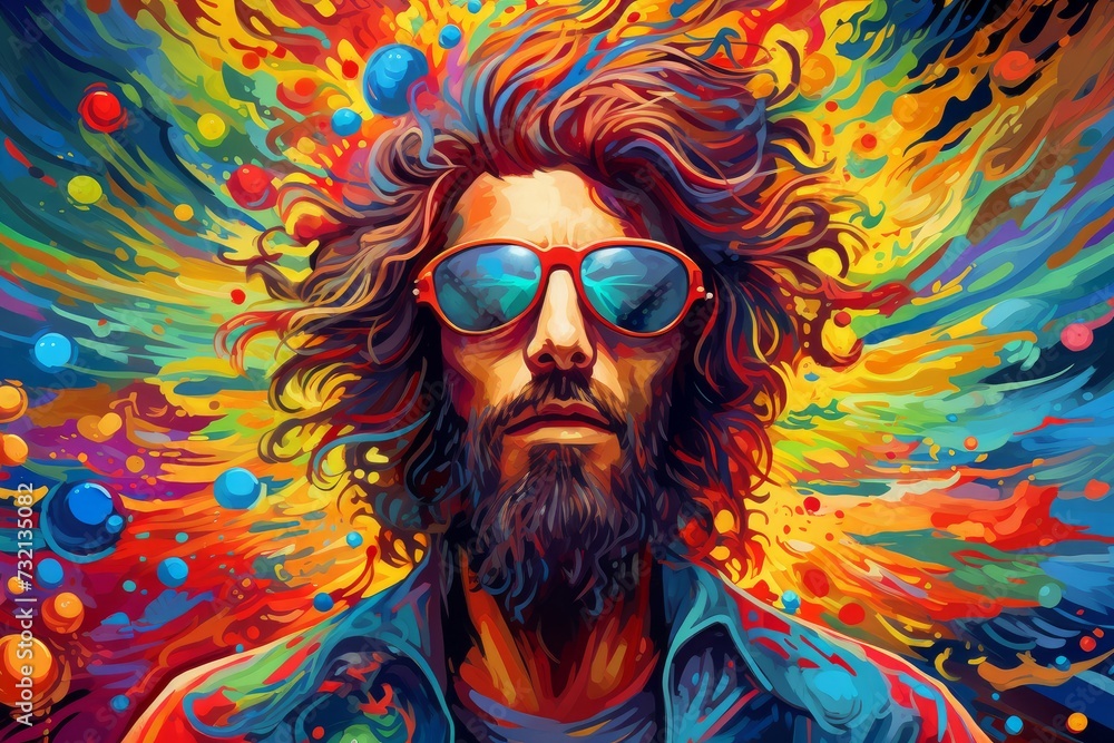 Vibrant Man colorful psychedelic colorful. Artwork poster. Generate Ai