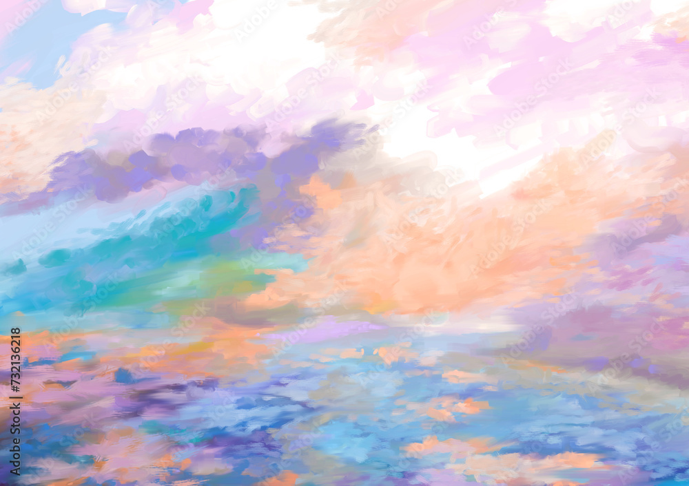 impressionistic colorful seascape at sunrise or sunset