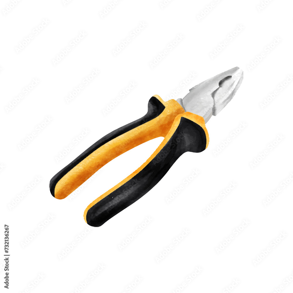 Hand drawn pliers isolated on white background. Watercolor illustration Hand drawn pliers isolated on white background. Watercolor illustration