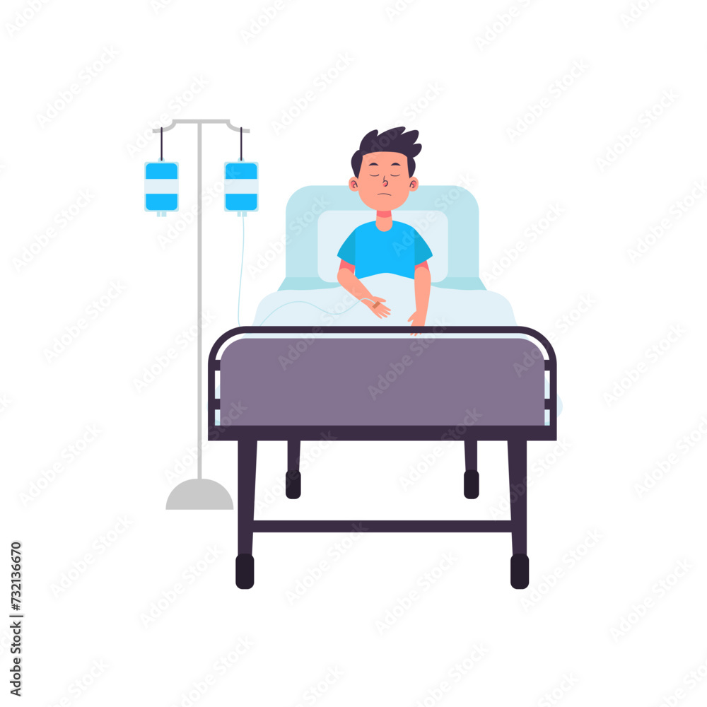 patient sickness laying at the bed flat illustration at hospital clinic healthcare medical