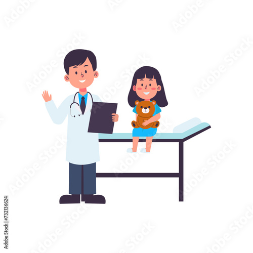 kid toddler checkup condition with pediatric doctor flat illustration at hospital clinic healthcare medical