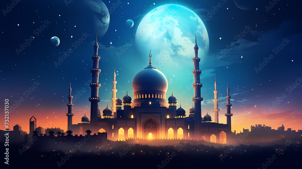 Glowing background for muslim feast in holy month of Ramadan Kareem