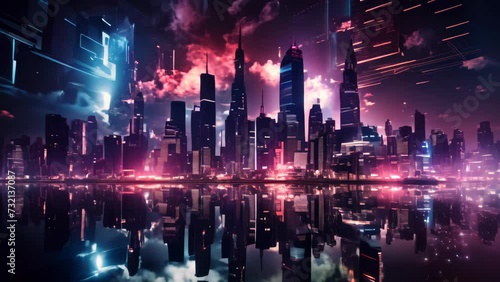 Wallpaper Mural Skyscrapers glowing illuminate the futuristic cityscape at night. Torontodigital.ca