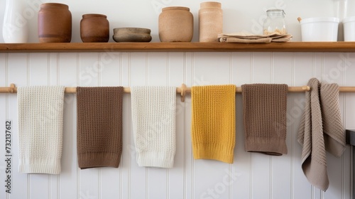 An image featuring a collection of knitted dishcloths displayed in a farmhouse kitchen, adding a touch of handmade charm to the space.