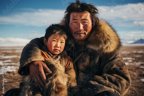 Resilient Mongolian son father. Vacation lifestyle. Generate Ai © juliars