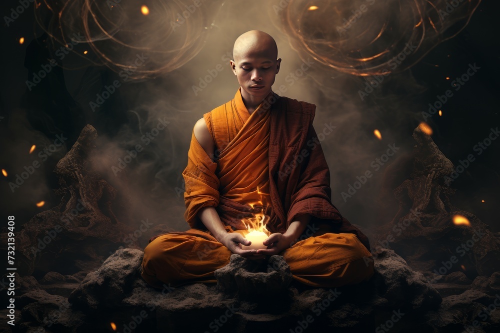 Fototapeta premium Thailand monk. Asian religion temple. Generate Ai