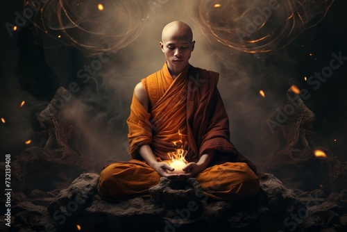 Thailand monk. Asian religion temple. Generate Ai