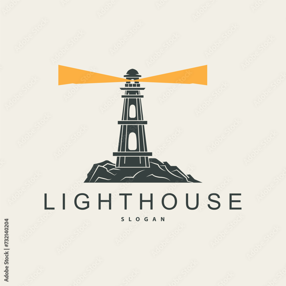 Lighthouse Logo, Beacon Vector Modern Simple Beach Searchlight Tower, Symbol Illustration Template