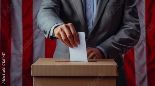 Casting Vote in Ballot Box with American Flag Background