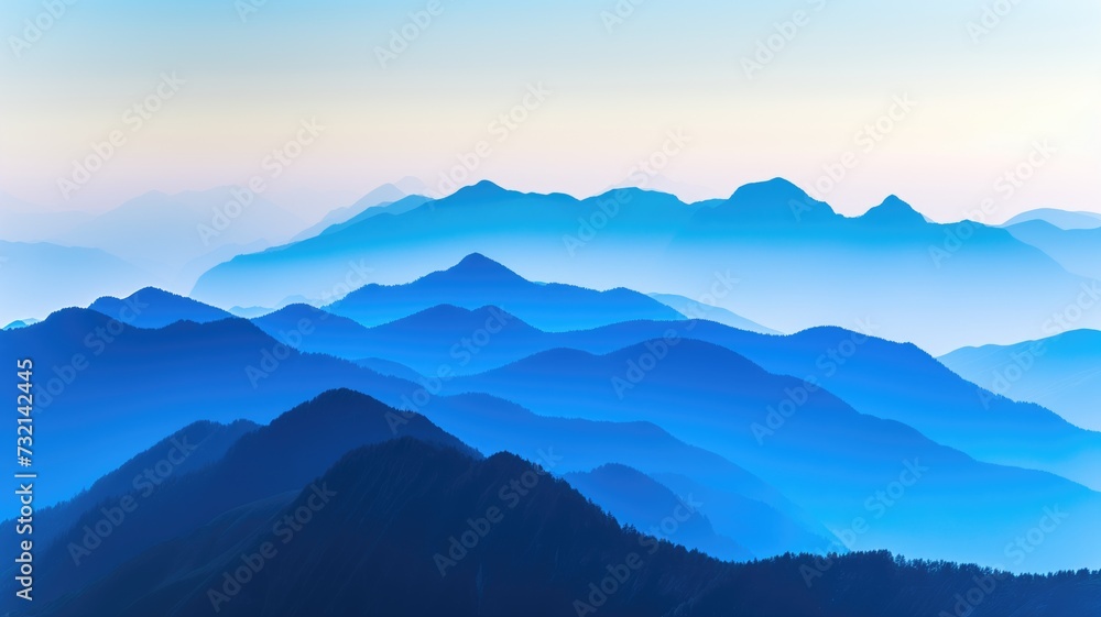 Serene blue layers of mountains fading into the horizon at dusk