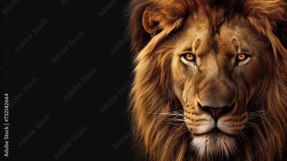 The majestic lion's piercing stare captivates in a dramatic portrait