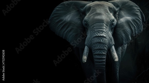 Close-up of an elephant's face with a dramatic dark tone