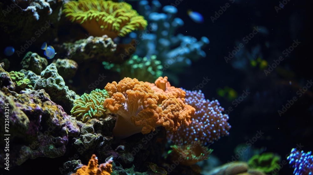 Obraz premium Coral Reef Scenery in the solid black background