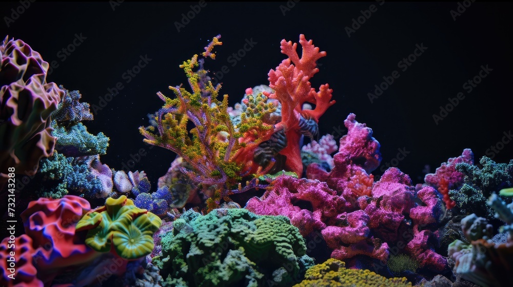 Naklejka premium Coral Reefs in the solid black background