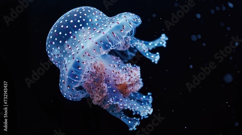 Spotted Lagoon Jelly in the solid black background
