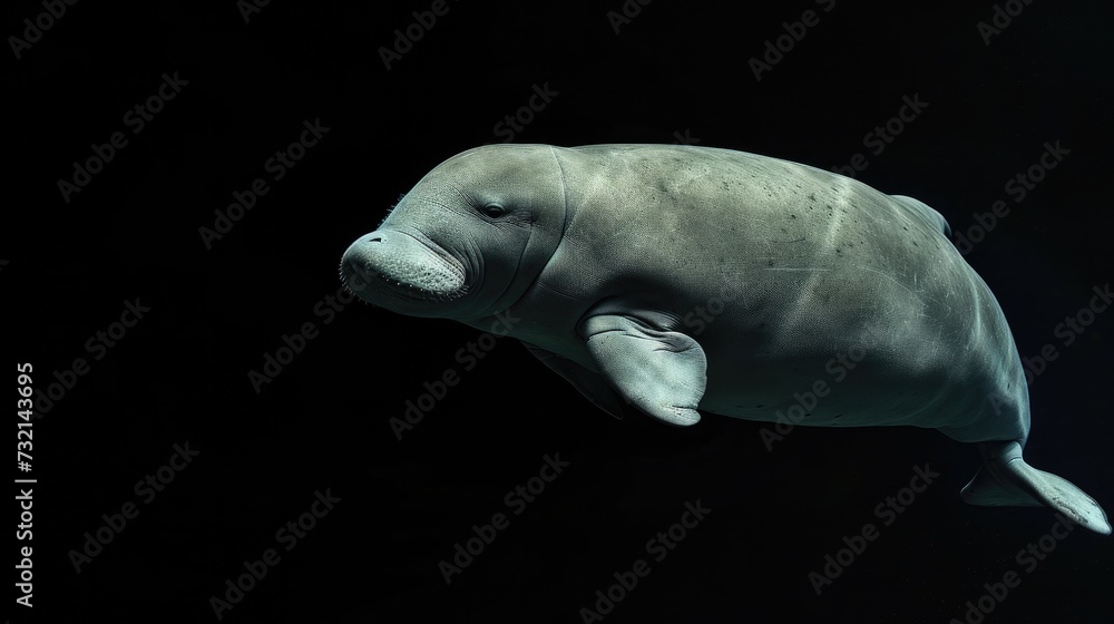 Naklejka premium Dugong in the solid black background