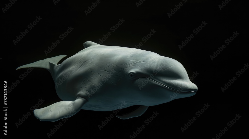 Fototapeta premium Beluga Whale in the solid black background