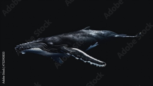 Humpback Whale in the solid black background