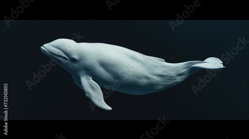 Beluga Whale in the solid black background