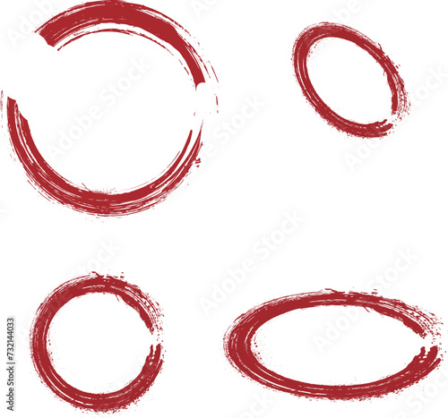 筆描いたかすれた赤い円・丸のフレーム素材セット