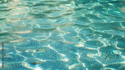 Sunlight filters through a serene underwater scene, casting a dance of light patterns on a rippled pool's surface