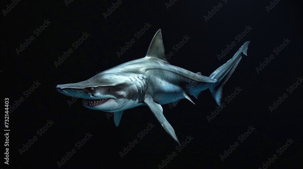 Hammerhead Shark in the solid black background - obrazy, fototapety, plakaty 