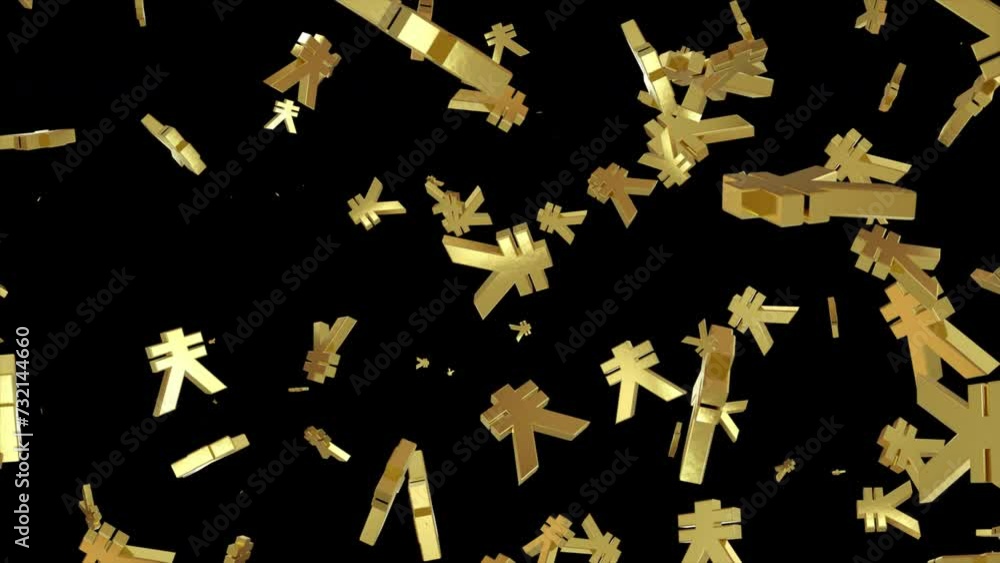 Golden Yen Currency Flying. Falling Yen Symbol. Seamless Loop Golden Yen Currency Flying. Falling Yen Symbol. Seamless Loop