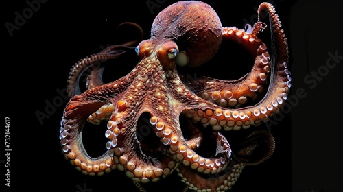 Giant Pacific Octopus in the solid black background