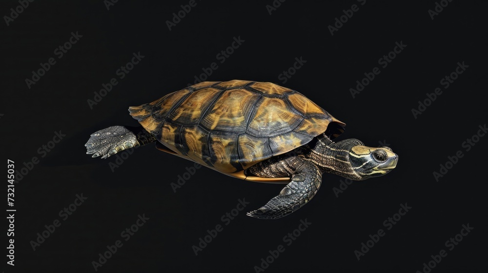 Obraz premium Flatback Turtle in the solid black background