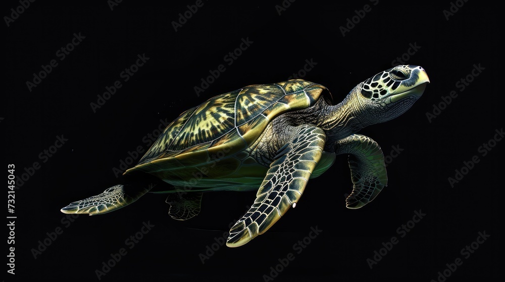 Obraz premium Green Turtle in the solid black background