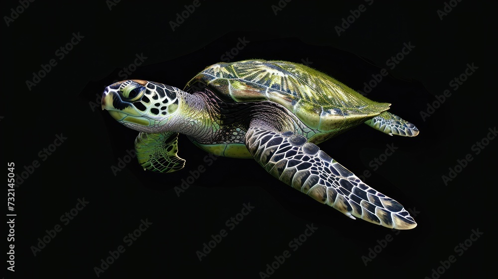 Fototapeta premium Green Sea Turtle in the solid black background