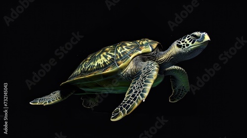 Green Turtle in the solid black background