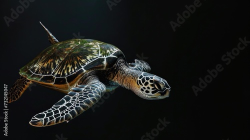 Green Sea Turtle in the solid black background