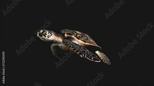 Hawksbill Sea Turtle in the solid black background