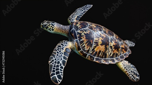 Hawksbill Turtle in the solid black background