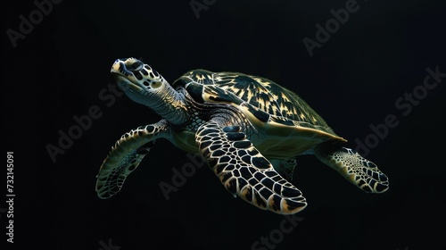 Hawksbill Turtle in the solid black background