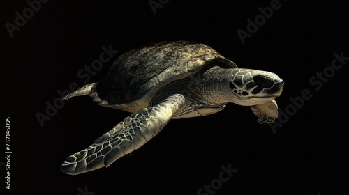 Kemp's Ridley Turtle in the solid black background,