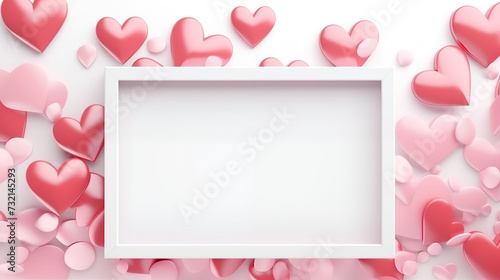 Valentine's Day concept with red and pink hearts and blank frame. © M.IVA