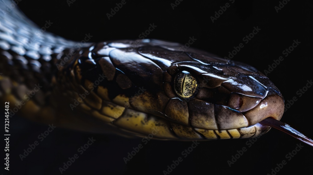 Snake head in the solid black background Snake head in the solid black background